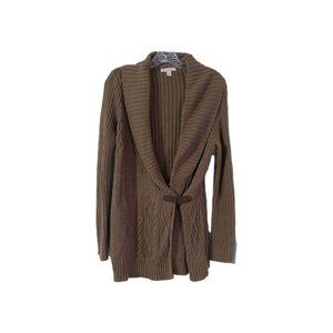DB Womens Sweater Cardigan Size Medium Tan Brown Belted